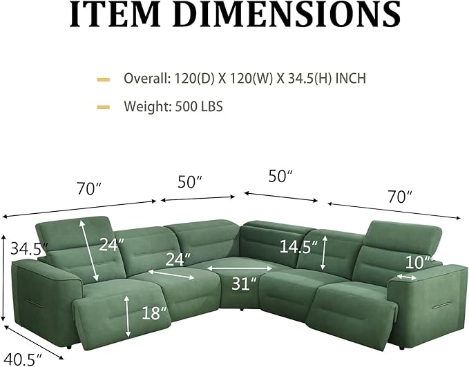 Power Recliner Sectional Sofa, L-Shaped Living Room Furniture Set, Flannel - Image 2