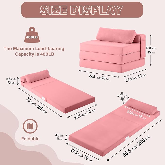 Tiita Folding Sofa Bed Chair, 4-Fold Convertible Sleeper Chair - Image 2