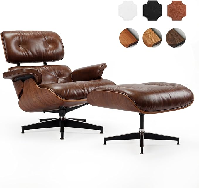 Top Grain Leather, Mid Century Chaise Lounge Chair and Ottoman, Reading Chair by MakeHomeBetter