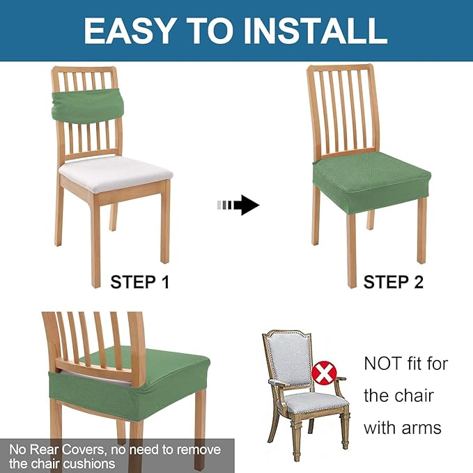 Smiry Waterproof Seat Covers for Dining Room Chairs Set of 8, Stretch Jacquard - Image 5