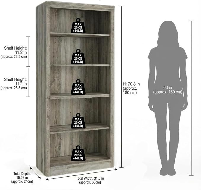 GarveeHome 71 in Tall Bookcase, Wooden Bookshelf - Image 2