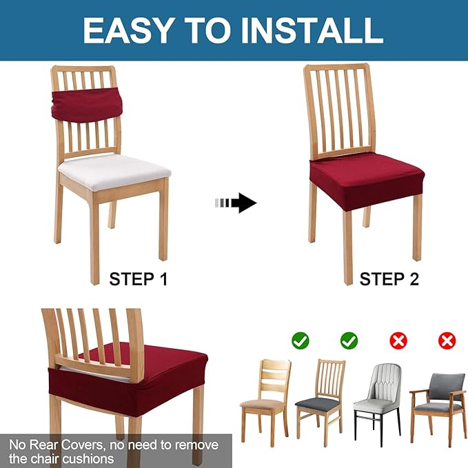 Smiry Waterproof Seat Covers for Dining Room Chairs Set of 4, Stretch Jacquard - Image 5