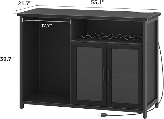 Wine Bar Cabinet with Mini Fridge Space, Sideboard Buffet Table - Image 2