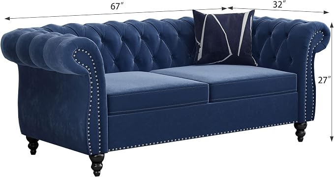 ORRD 3 Piece Living Room Set, Velvet Chesterfield Sofa Loveseat Couch Chair - Image 7
