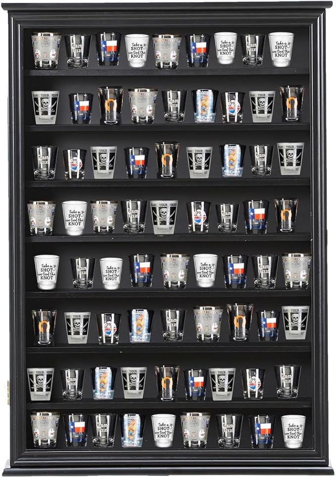 Shot Glass Storage Display Case Large Solid Wood Cabinet Rack Holder Wall by SNAIL