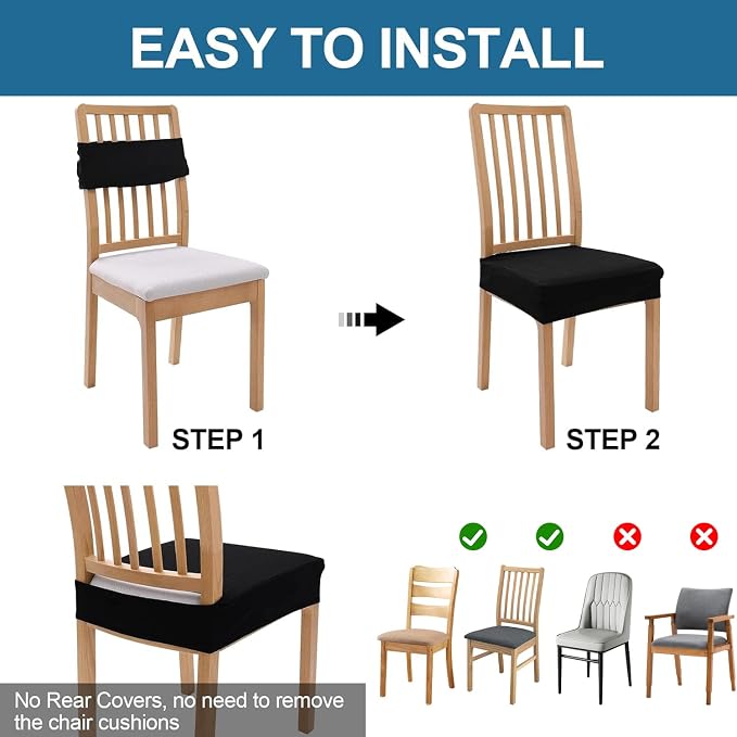 Smiry Waterproof Seat Covers for Dining Room Chairs Set of 4, Stretch Jacquard - Image 5
