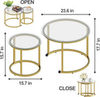 aboxoo Gold Nesting Coffee Table Set of 2, Small Glass Round Nesting Tables - Image 3