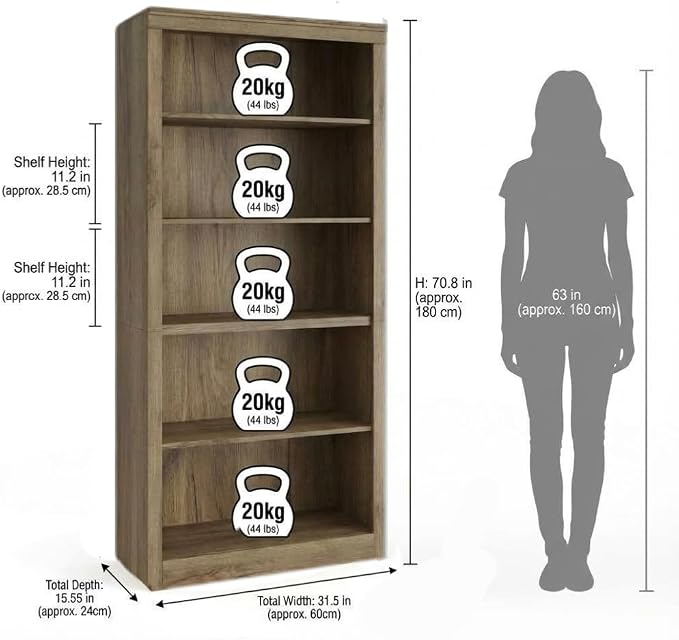 GarveeHome 71 in Tall Bookcase, Wooden Bookshelf - Image 2