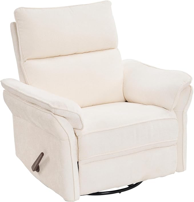 Rocking Chair Nursery with Adjustable Headrest, Manual Swivel Rocker Recliner by Rhevoy