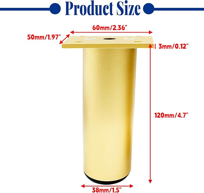 Set of 4 Aluminum Alloy Furniture Legs 4.7 Inch Height, 1.5 Inch Diameter - Image 2
