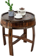 Farmhouse Whiskey Barrel End Table, Round Wood Barrel Side Table, Rusitc Wine by Unknown