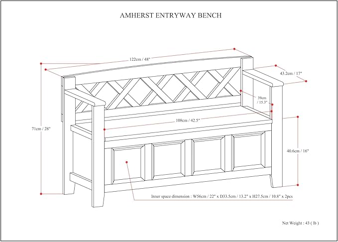 SIMPLIHOME Amherst Entryway Storage Bench - Image 3