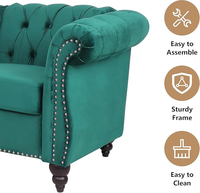 Mid-Century 2 Seater Sofa, Velvet Loveseat - Image 4
