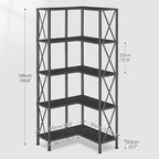 HOOBRO Corner Bookshelf, 5-Tier L-Shaped Bookcase, Industrial Open Display - Image 2