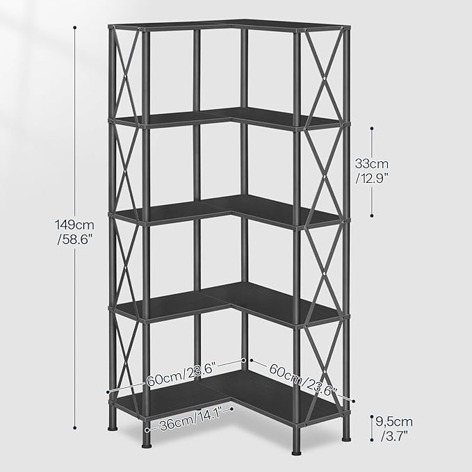 HOOBRO Corner Bookshelf, 5-Tier L-Shaped Bookcase, Industrial Open Display - Image 2