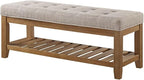 24KF Large Rectangular Upholstered Tufted Linen Fabric Ottoman Bench, Padded - Image 4