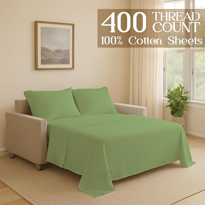 Sleeper Sofa Bed Sheet, 100% Cotton 400 Thread Count, 4 Piece Set, Deep Pocket - Image 2