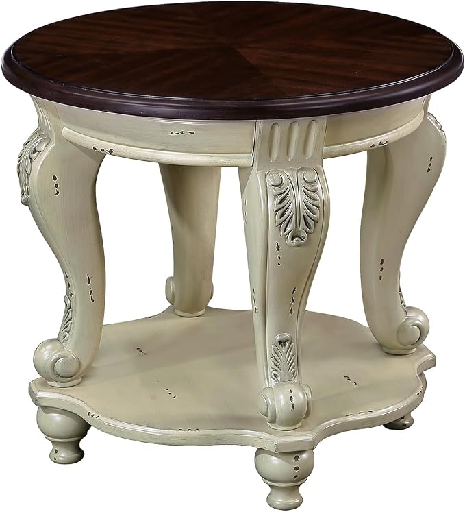 Round End Table for Living Room, Solid Wood Sofa Side Table by FGXJY