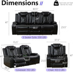 Power Reclining Sofa Set, Living Room Furniture Sets, Leather Power Recliner - Image 2