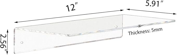 Weiai Clear Acrylic Shelves 12 Inch, Floating Wall Mounted Shelf - Image 3