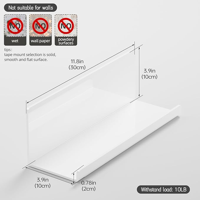 PAVSTINE Acrylic Wall Floating Shelves Set of 2, Wall Shelves White 12 Inch - Image 3