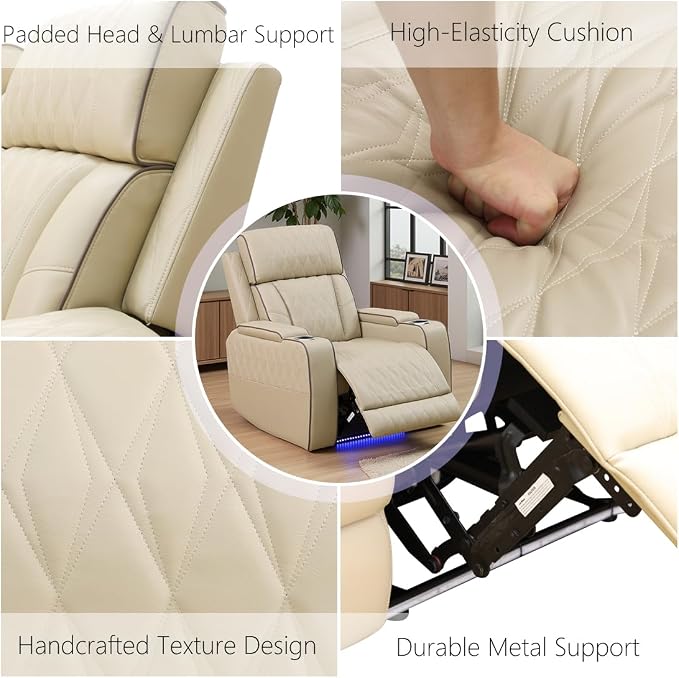 Power Recliner Sofa Couch with LED, Breathing Leather Reclining Couch, Living - Image 7