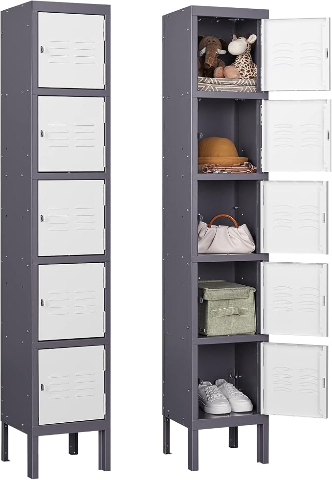 Metal Locker with 5 Doors, 5 Tier Locker Steel Employees Lockers, Tall Steel by Anxxsu