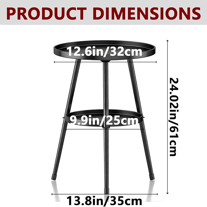 Side Table 2-Tier Small Round End Table Metal Black Accent Table - Image 3