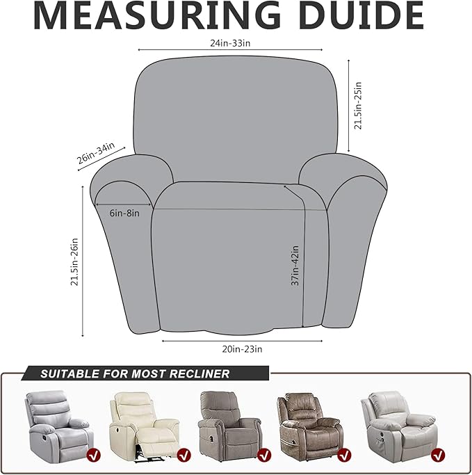 ANARACHON Leather Like Recliner Chair Covers Heavy Duty, 4 Pieces Recliner Cover - Image 3