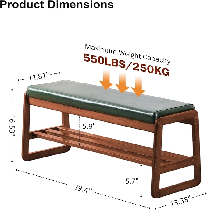 SOBIBO Solid Wood Shoe Bench, 2-Tier Wooden Entryway Bench, Modern Shoe Rack - Image 2