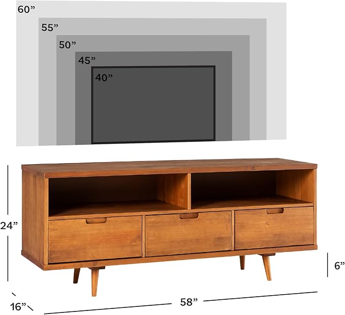 Walker Edison 3-Drawer Mid Century Modern Wood TV Stand - Image 4