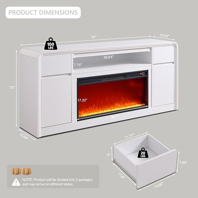 Modern Fireplace TV Stand with 36" LED Electric Fireplace - Image 2