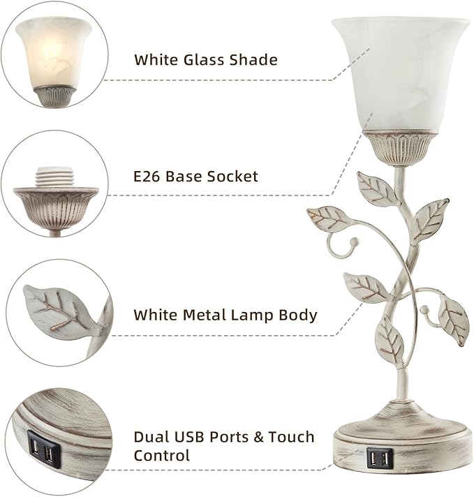 Rustic Touch Table Lamp for Bedroom, 3-Way Dimmable Nightstand Lamp - Image 4