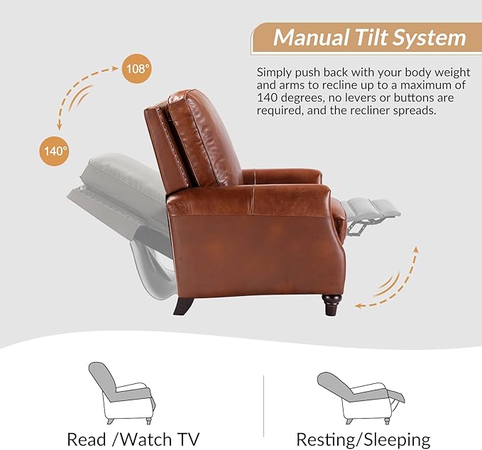 HULALA HOME Genuine Leather Manual Recliner Chairs Set of 2 - Image 6