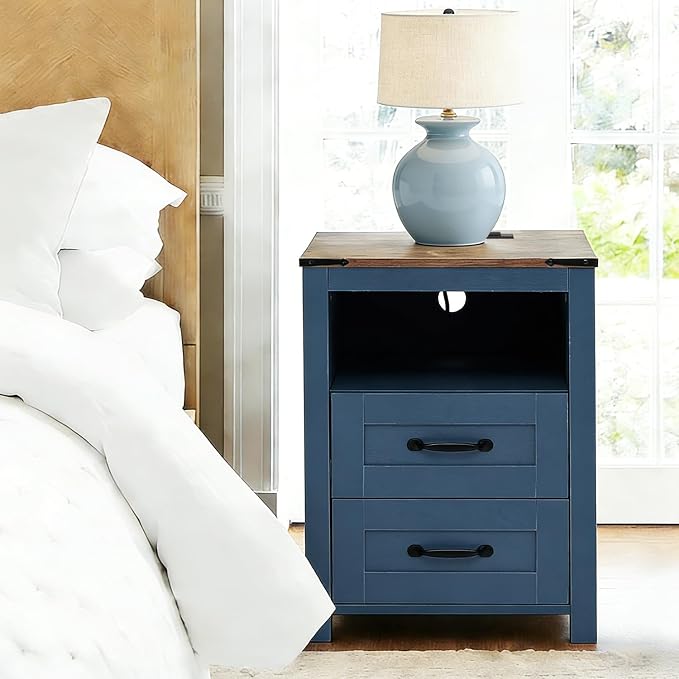 Blue Night Stand Set of 2, Rustic End Table - Image 4