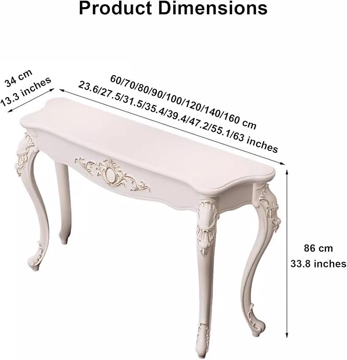 Victorian Style White Console Table, Vintage Entryway Foyer Narrow Sofa Table - Image 3