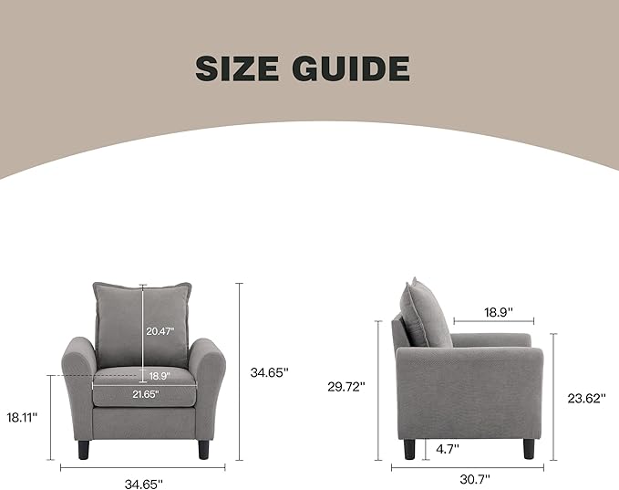 Mid-Century Accent Chairs Set of 2, Modern Linen Fabric Armchair - Image 2