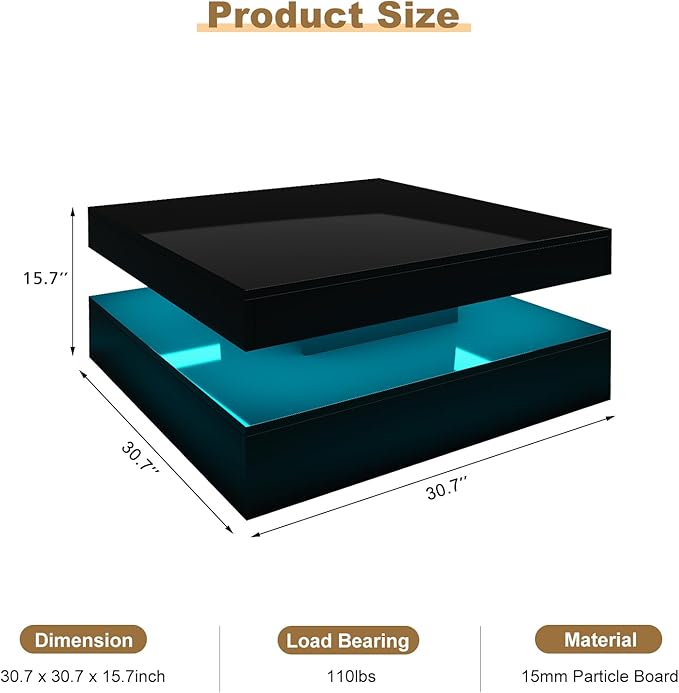 HedoAjim Black LED Coffee Table - Image 2