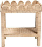 Pemberly Row Bohemian Scallop Side Table, Natural Rattan and Mahogany Wood - Image 4