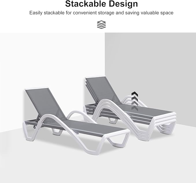 PURPLE LEAF Patio Chaise Lounge Chair Set of 3 Outside Aluminum Plastic - Image 6