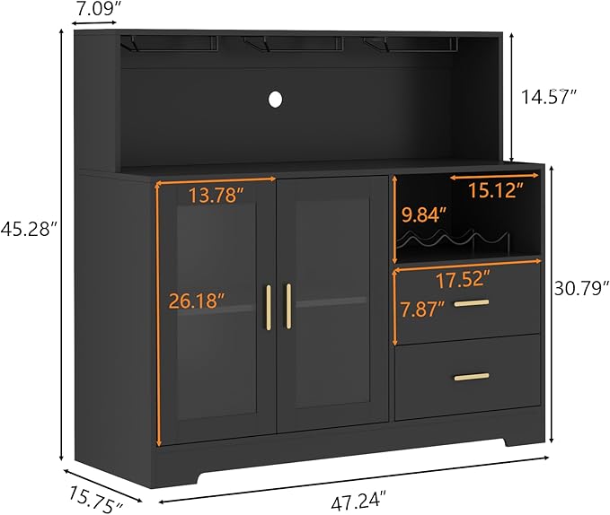 Bar Cabinet for Home with LED Light, Coffee Bar Cabinet with Wine & Glass Rack - Image 2