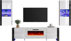 AMERLIFE 3-Piece Modern Wall Unit Entertainment Center Set, High Gloss 80" - Image 8