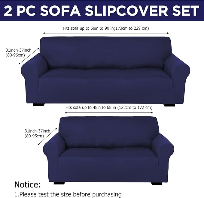 Peryiter 2 Pcs Sofa Covers Couch and Loveseat Covers Set Stretch Sofa Slipcover - Image 2