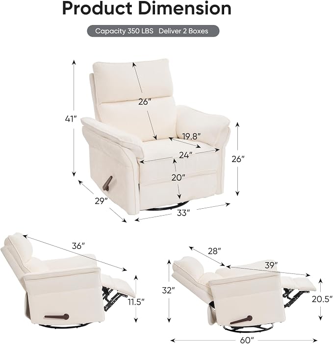Rocking Chair Nursery with Adjustable Headrest, Manual Swivel Rocker Recliner - Image 3