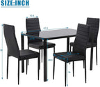 FDW | 5-Piece Dining Table Set | Black | Glass Kitchen Table - Image 7