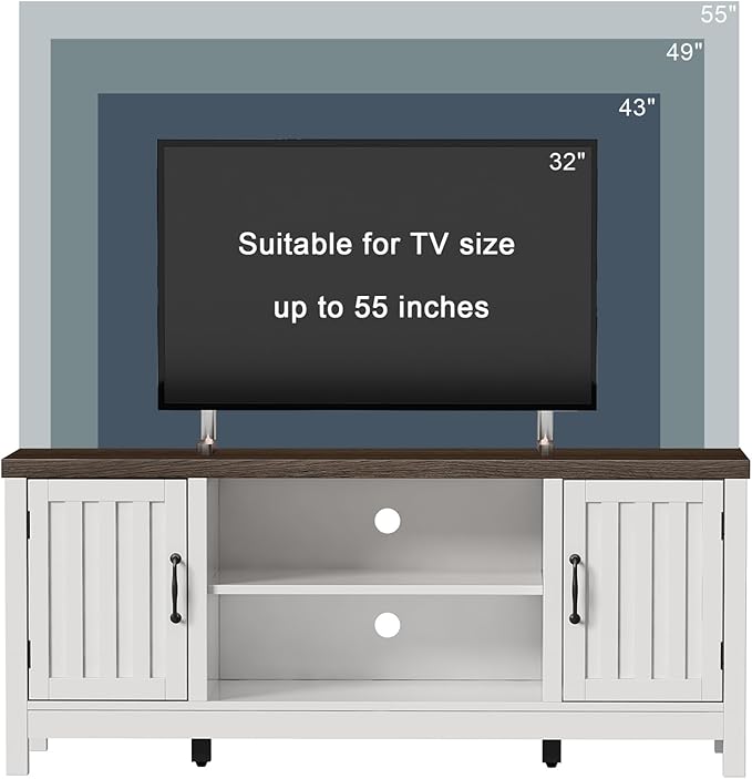 ChooChoo Farmhouse TV Stand, Wood Fluted Door Entertainment Center - Image 4