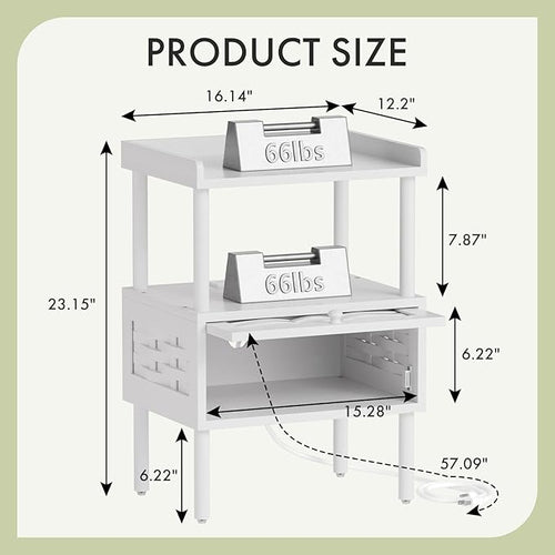 Amazer White Nightstand with Charging Station, Bamboo Night Stand - Image 2