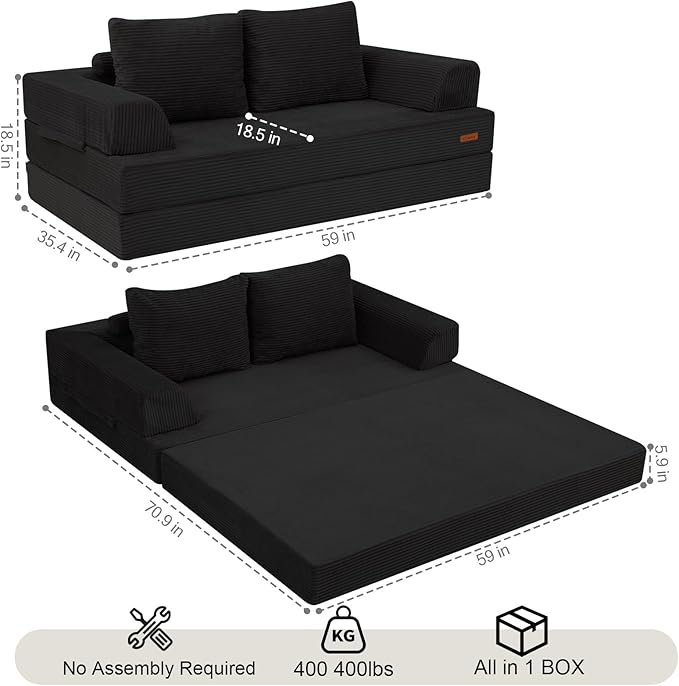 COMAX Futon Sofa Bed, Convertible Folding Sofa Bed, Boneless Couch Loveseat - Image 2