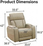 Power Recliner Chair with LED Lights, Leather Manual Recliner 1 Seat, Living - Image 2
