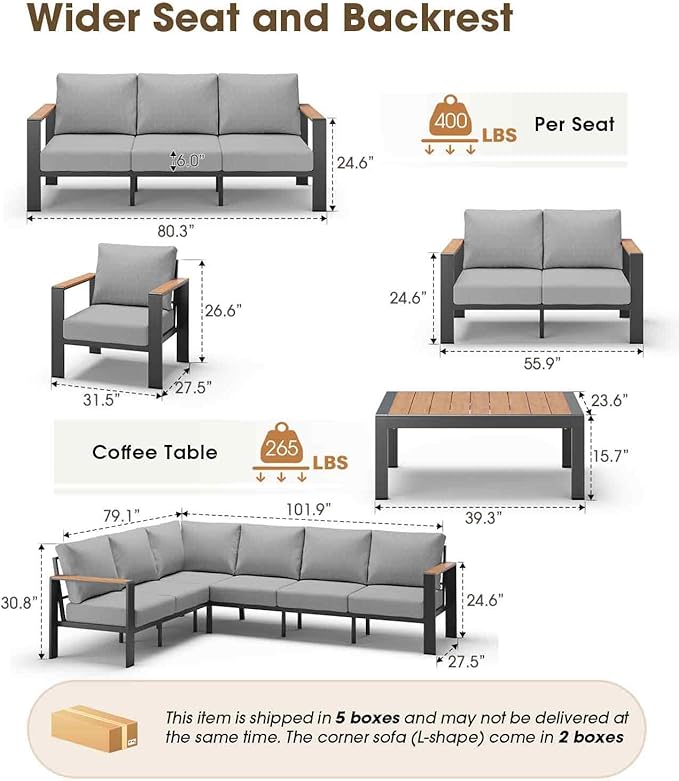 Aluminum Outdoor Patio Furniture Set, 11 Seats Patio Conversation Sets - Image 8